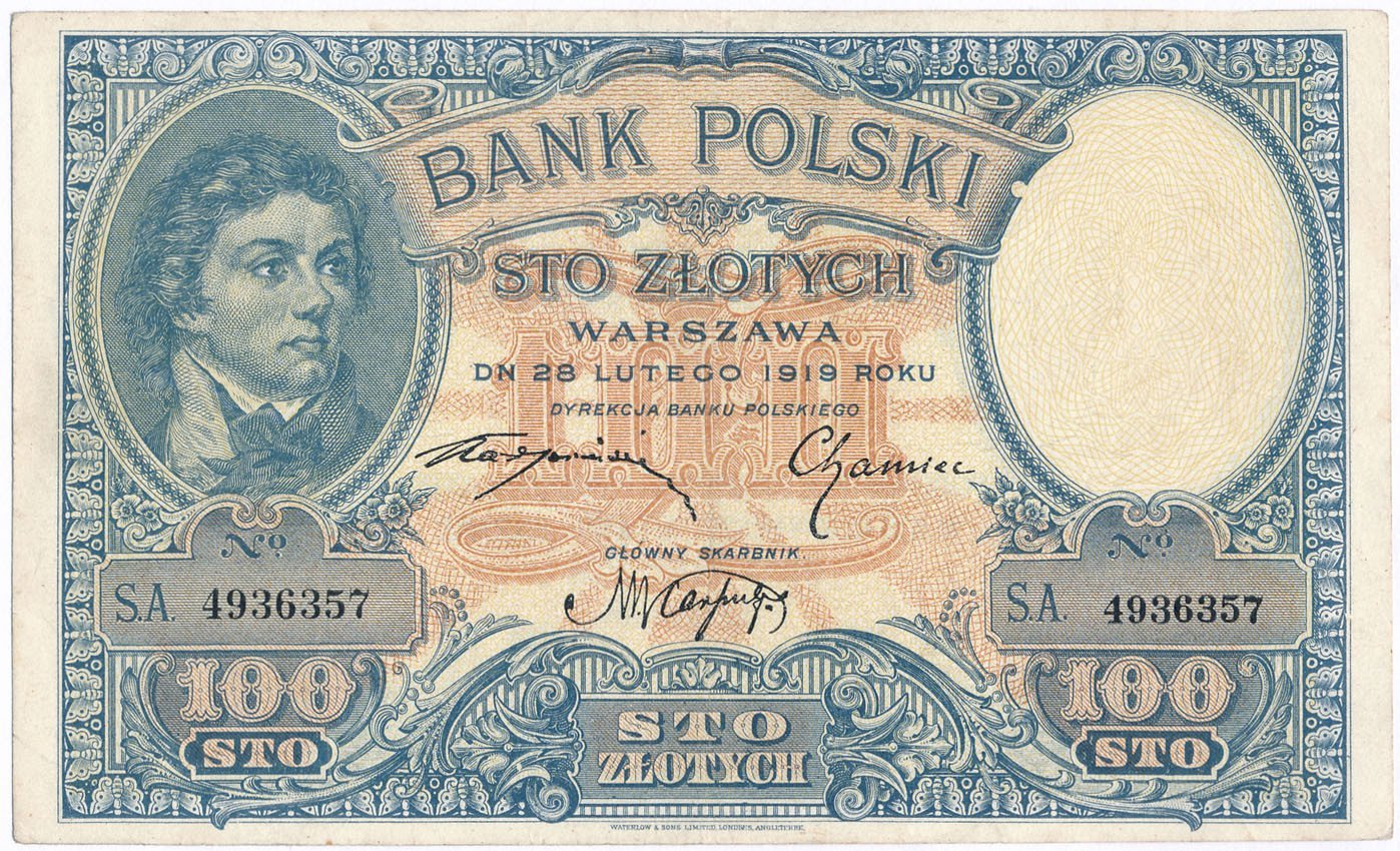 Banknot. 100 Złotych 1919 Kościuszko Seria A | Archiwum.niemczyk.pl